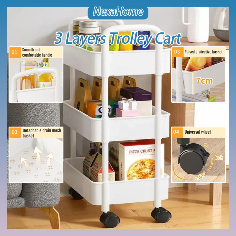 3 Layers Trolley Cart Organizer Storage Shelf Moving Rack with Wheel ...