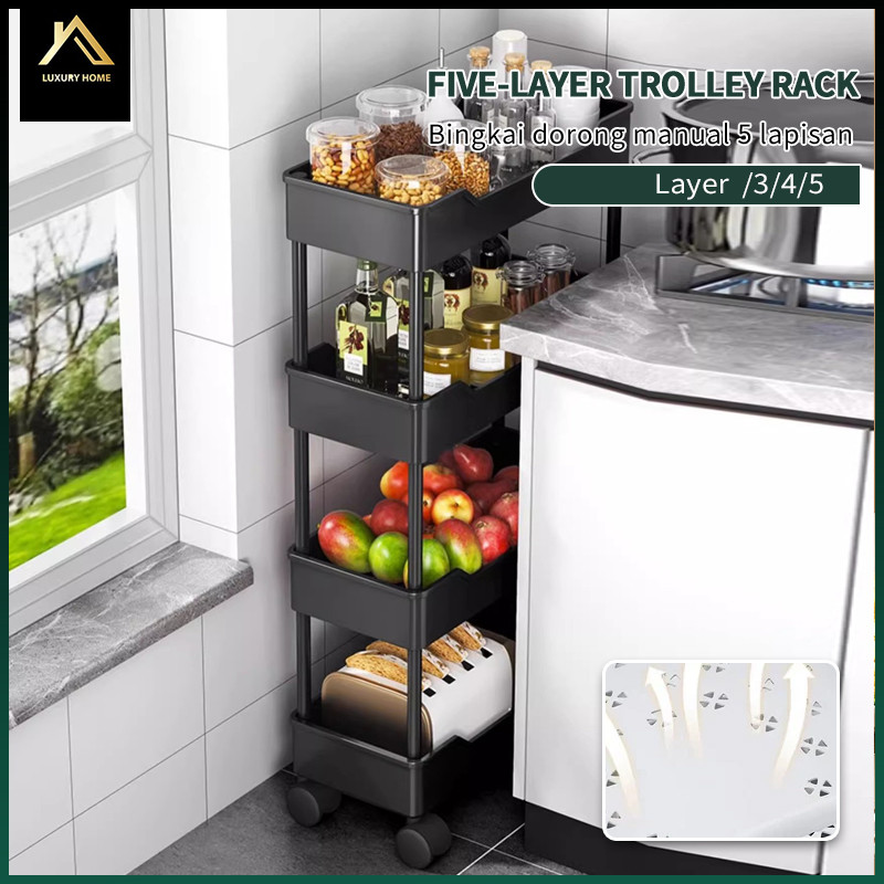 3/4/5 Tier Multifunction Plastic Trolley Rack Kitchen Slim Narrow ...