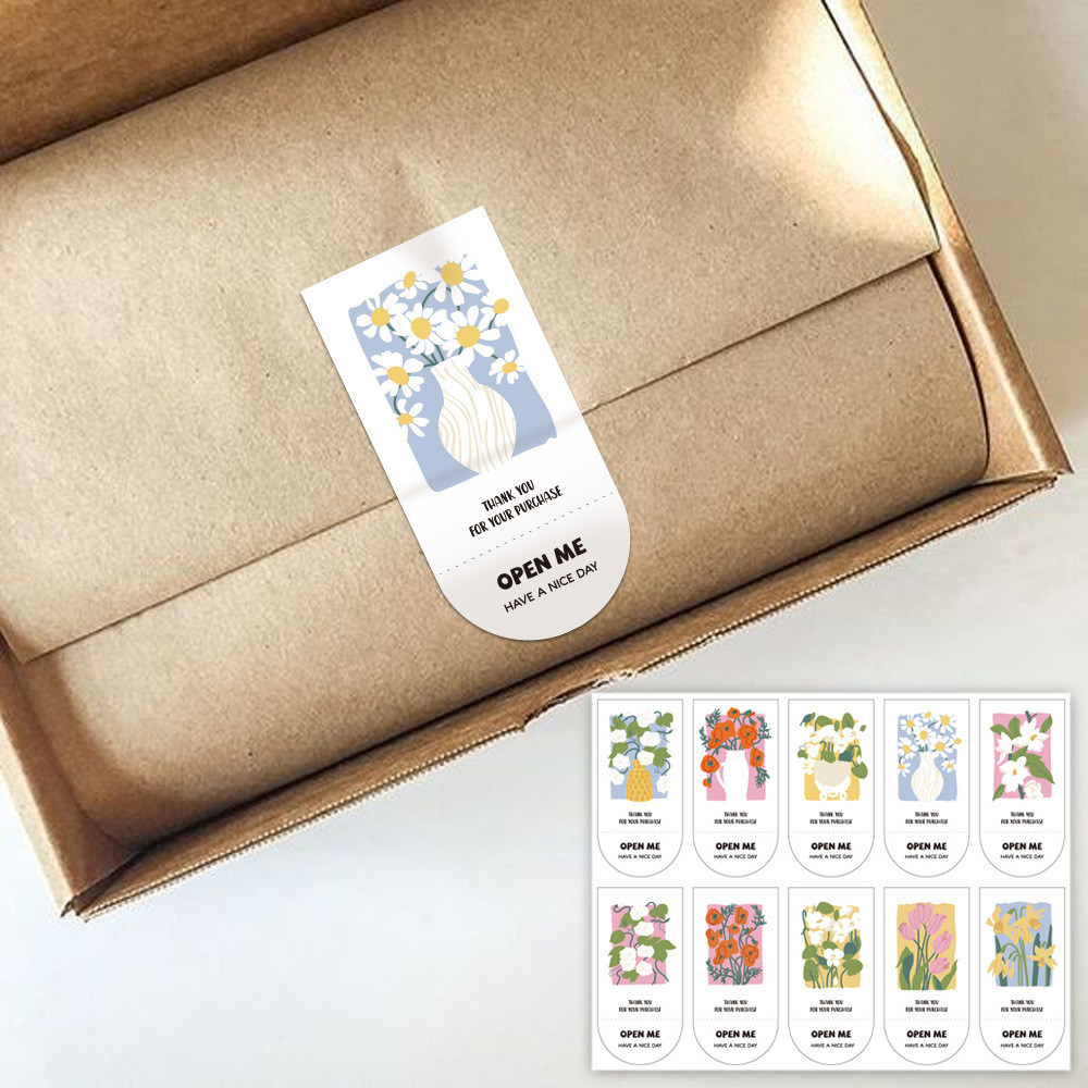 (100pcs) Open Me Cute Flower Thank You Labelling Sticker Packaging ...