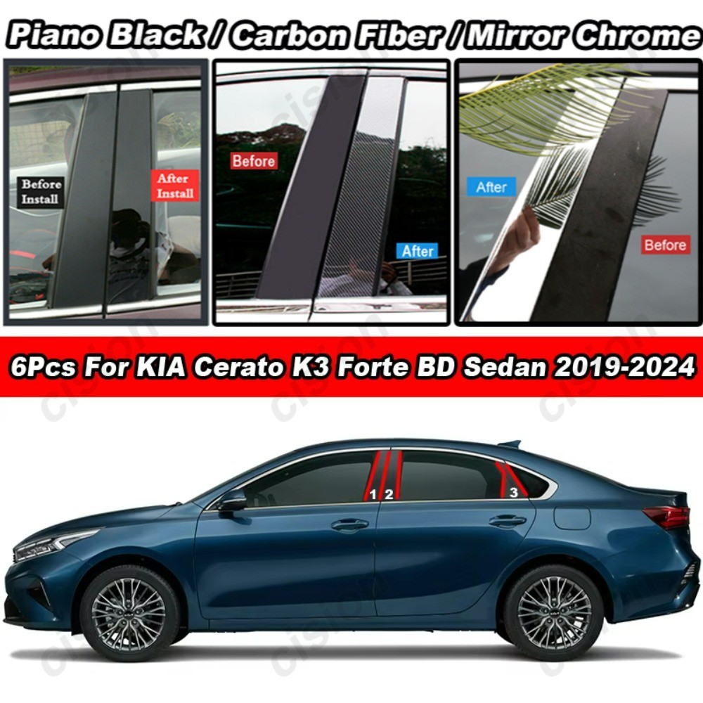 Rvinyl Pillar Post Window Trim Compatible With Lincoln Nautilus 2019-2023 - Carbon Fiber 3D