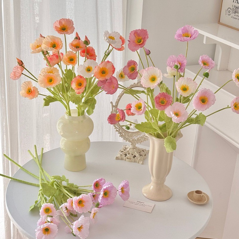 60cm Poppy Artificial Flower Flocking Silk Fake Flower Bouquet for ...