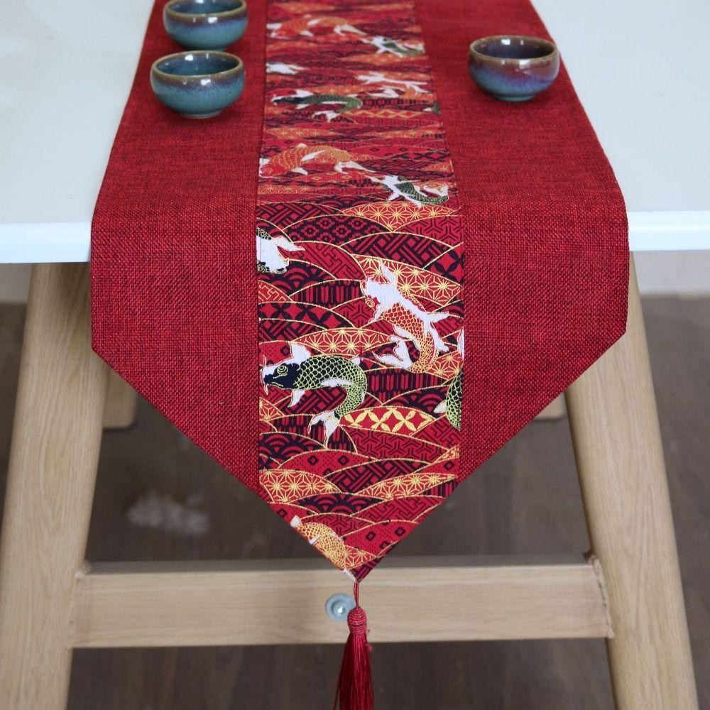 YONGTUO Red Chinese Style Table Runner, with Tassel Cotton Linen ...