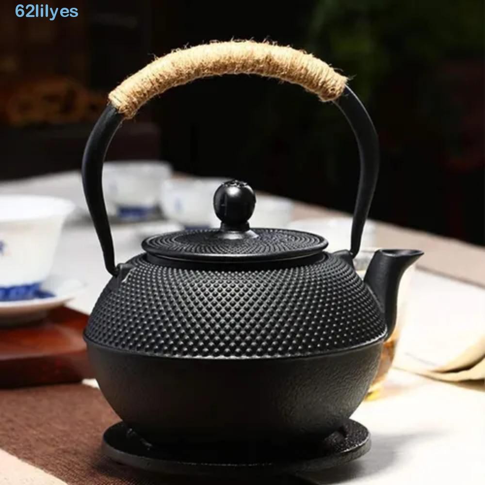 LILYES Cast Iron Pot Teapot, Rope Wrapping Handle With Stainless Steel ...
