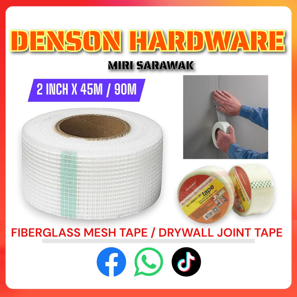 HIGHPOWER Fibre Glass Self Adhesive Mesh Tape 50MM x 45M Drywall Joint ...