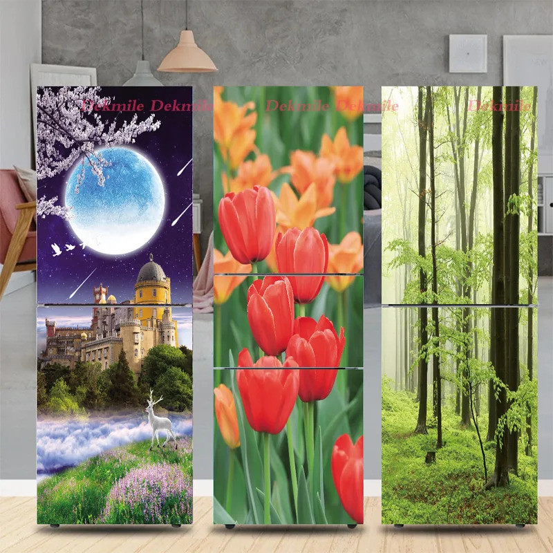 Custom refrigerator sticker For Choice Flowers Scenery Refrigerator ...
