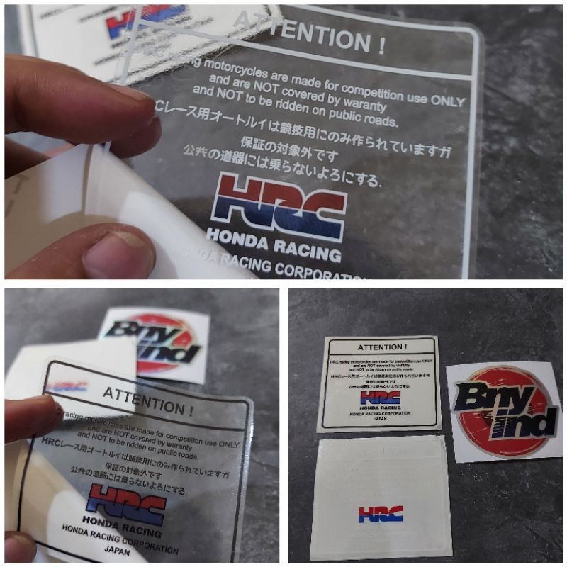 [ FURMOTOR ] HONDA WARNING STICKER HONDA ATTENTION HONDA HRC JAPAN ...