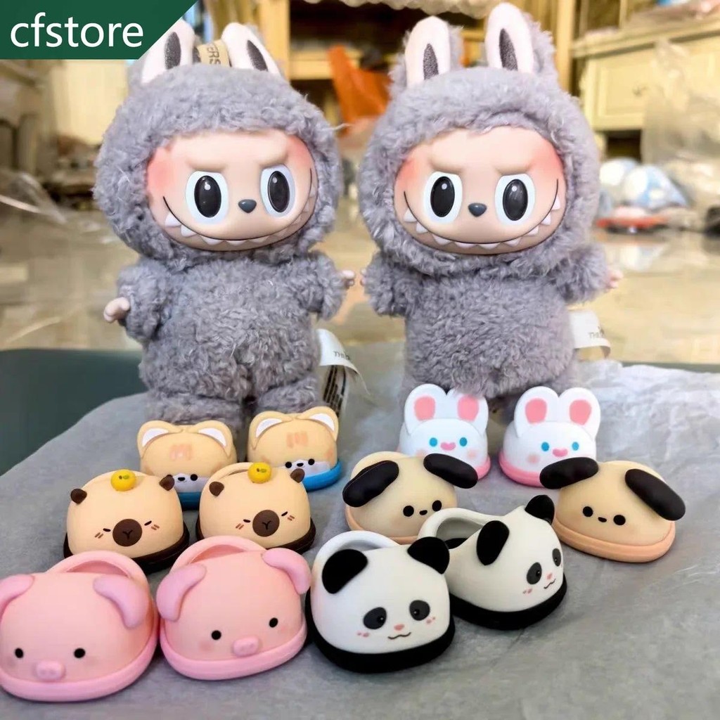 For 17cm Cute Labubu Macaron Vinyl Doll Cartoon Rubber Slippers Shark ...