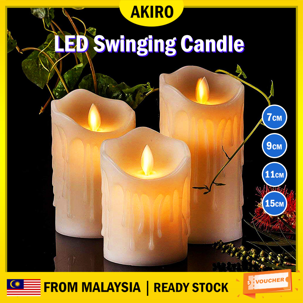 AKIRO LED Swinging Flameless Candle 7cm/11cm/15cm Night Party Wedding ...