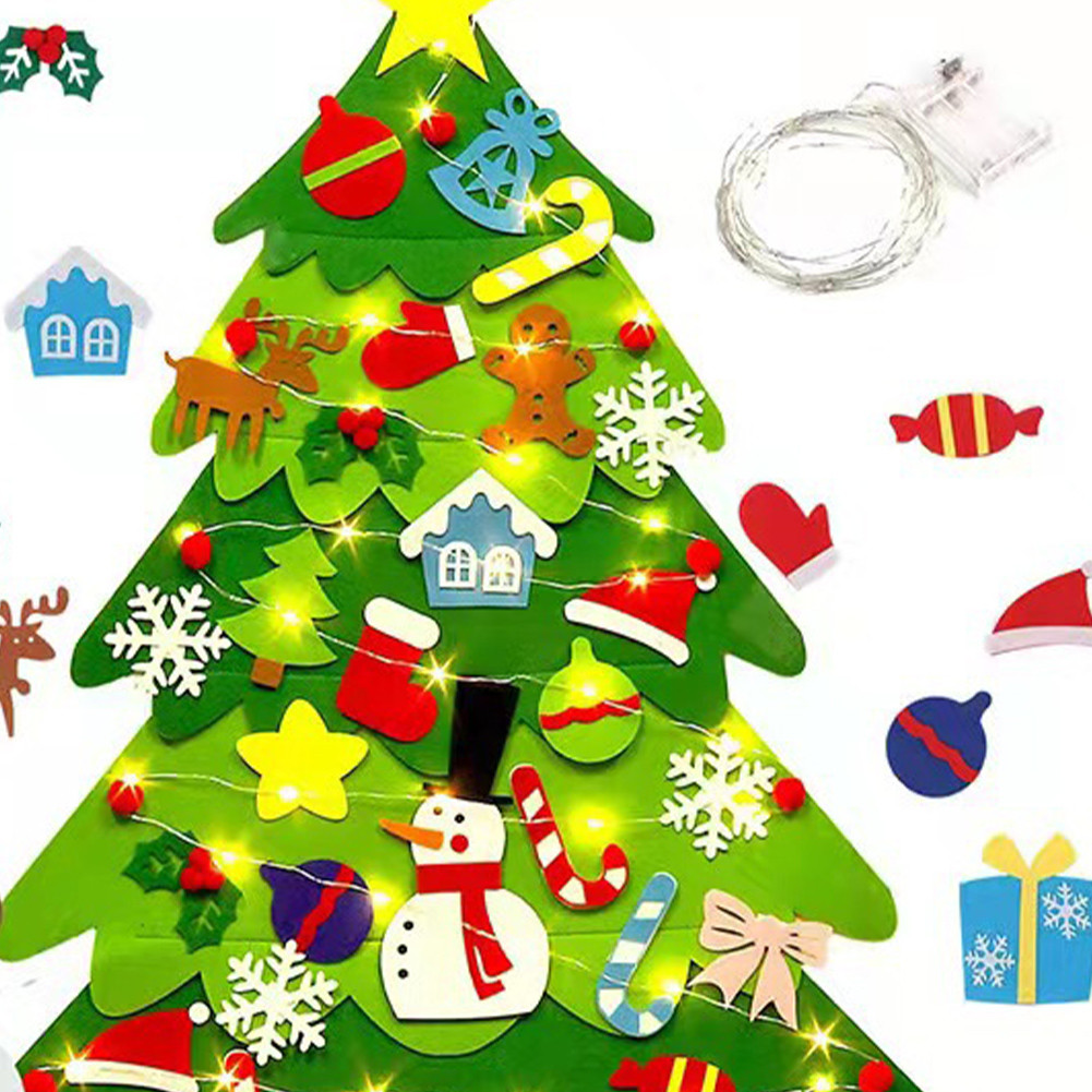DIY Lighted Felt Christmas Tree Set with LED String Light & 32 ...