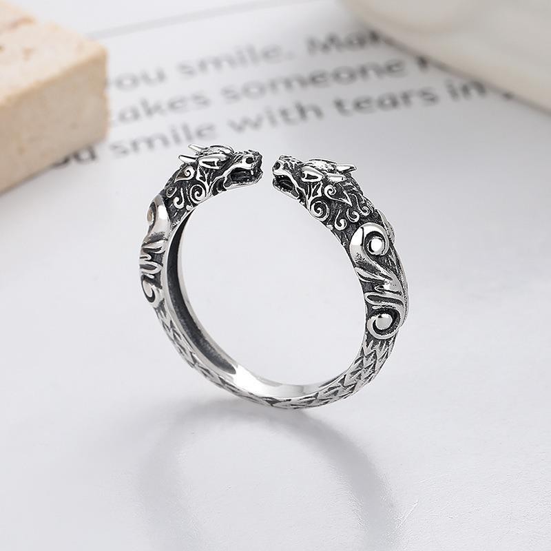 Retro Double Dragon Head Ring Men Women Domineering Year of the Dragon ...