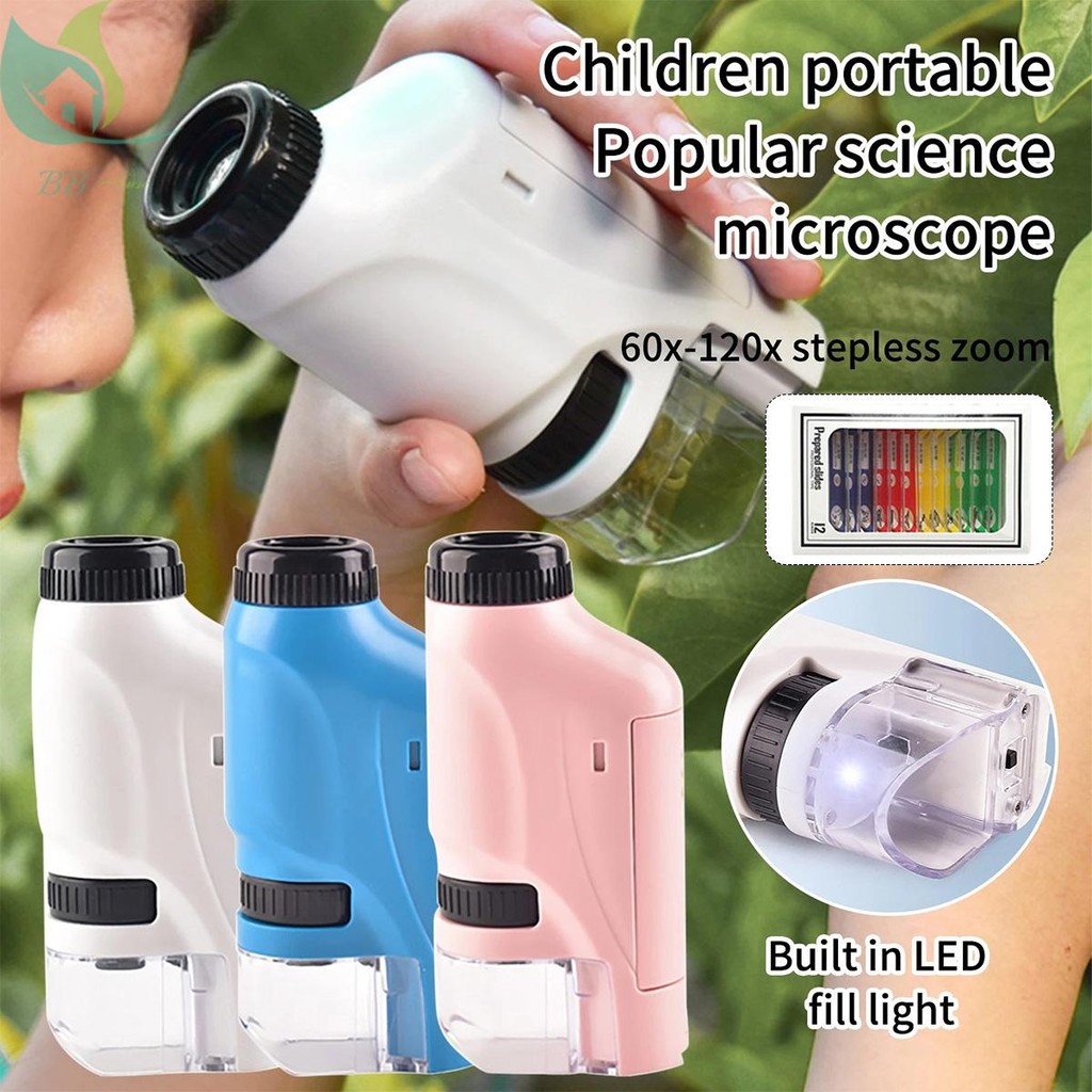 60-120x Electric Mini Pocket Microscope with LED Light Children ...