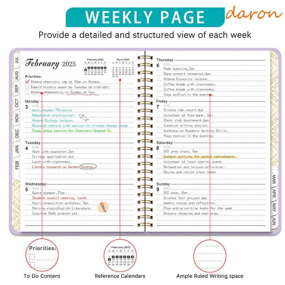 DARON 2025 Planner Notebook, with Index Tags Coil 365 Days A5 Agenda ...