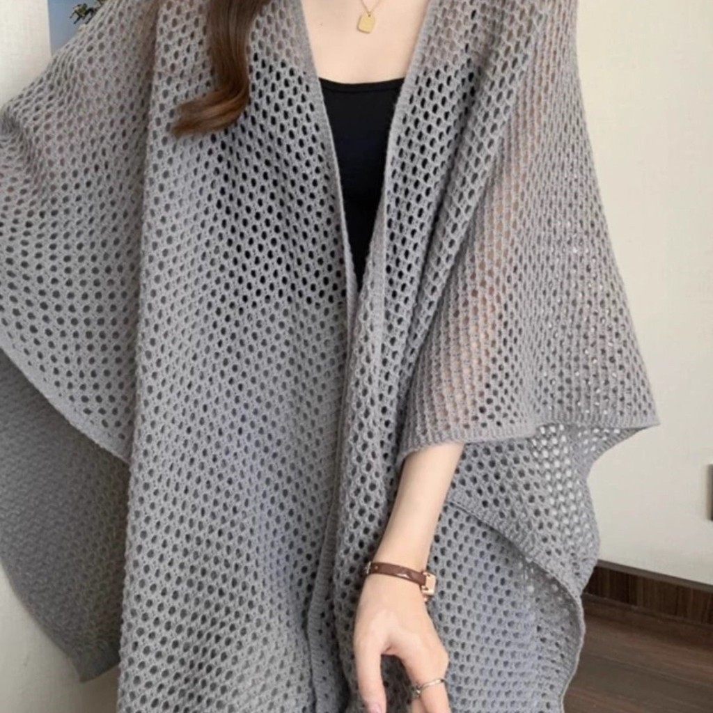 Fashion Hollow Loose Knitted Shoulder Shawl Cloak Women Summer Plus ...