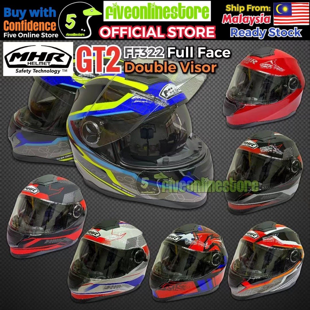 MHR GT2 Helmet Design Full Face Double Visor FF322 E3 Certified (SIRIM ...