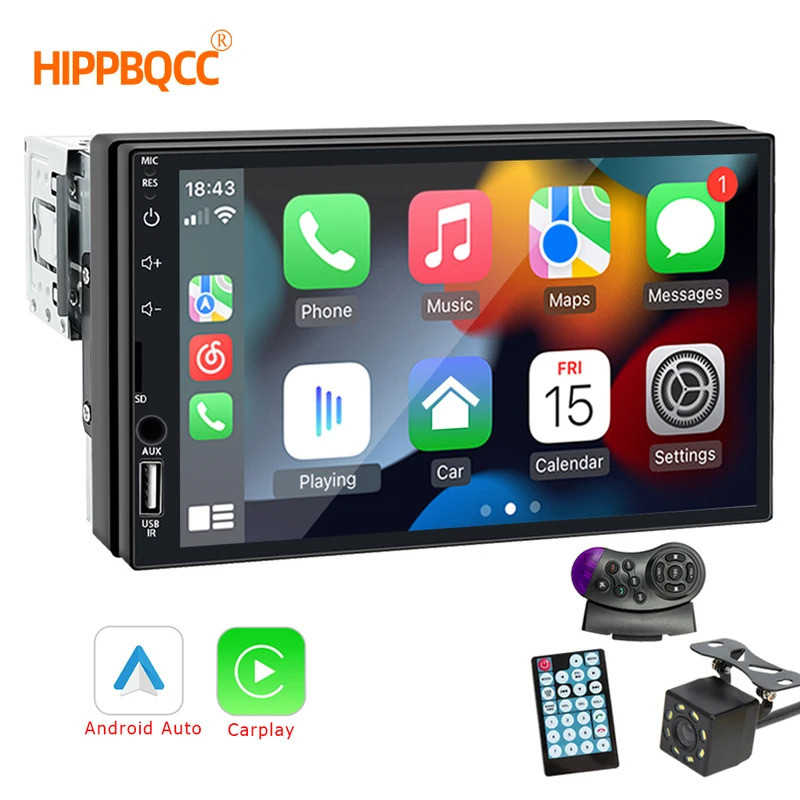 HIPPBQCC 7inch Car Radio 1 Din Carplay Android Auto Multimedia Player ...