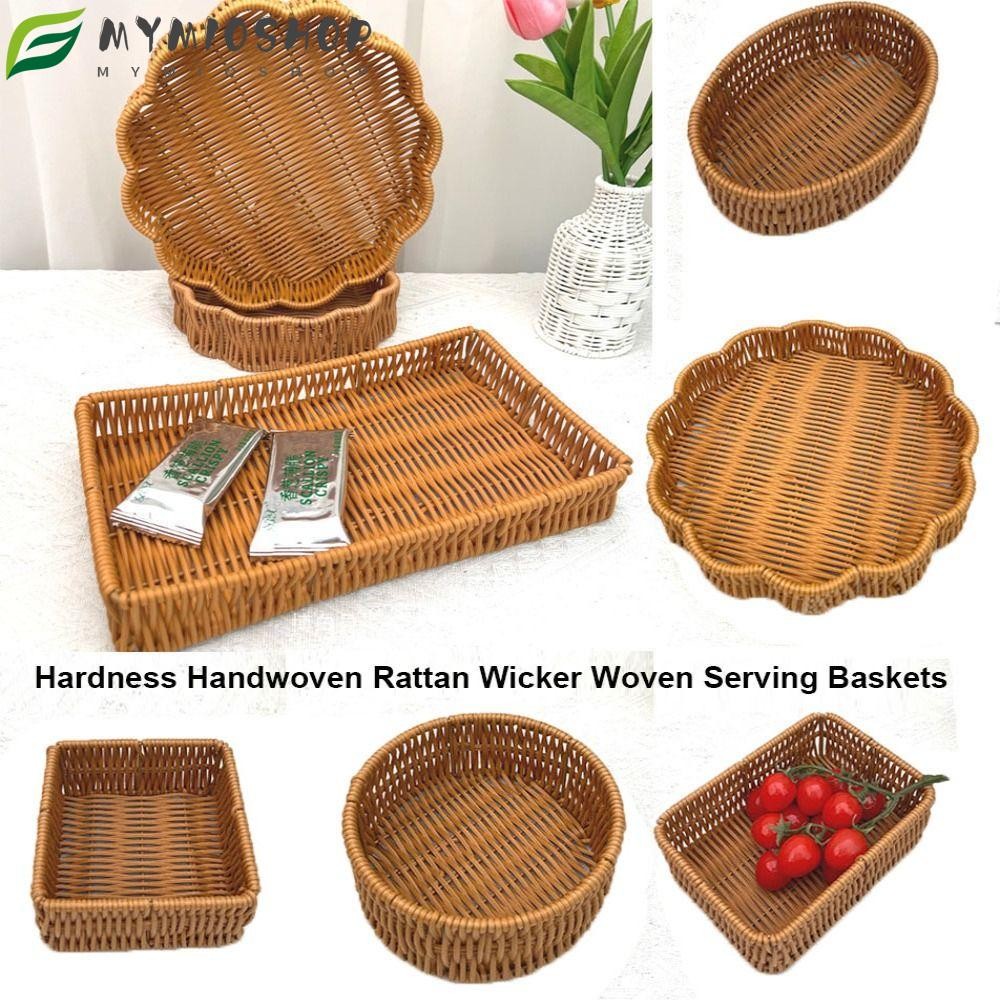 MIOSHOP Handwoven Rattan Basket, Round Shape Rectangle Imitation Wicker ...