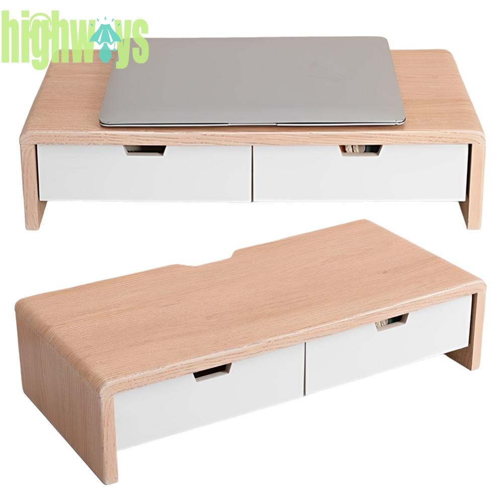 Wooden Monitor Desk Stand Riser Ergonomic Height with 2 Drawers Screen ...