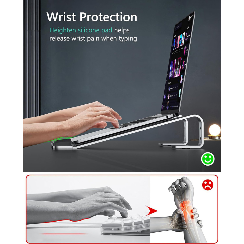 Laptop Stand for Desk Aluminum Computer Riser with Wrist Protection Pad ...