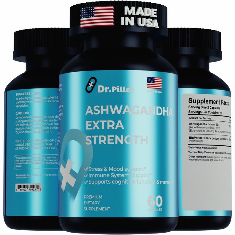 Image showcasing Ashwagandha Extra Strength by Dr.Piller – Stress and Mood Support – 60 ...