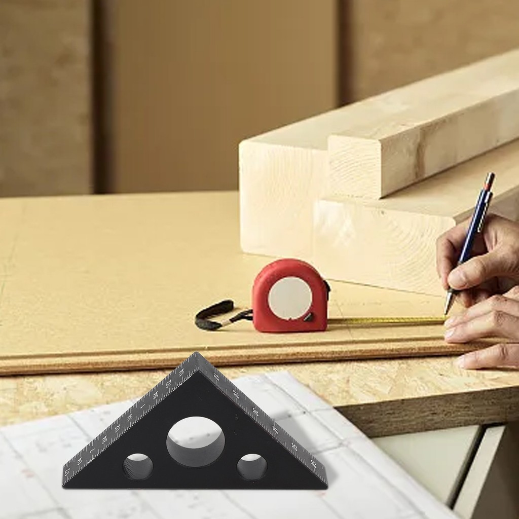 Small Aluminum Alloy Right Angle Ruler - 45 & 90 Degree Triangle Ruler With Imperial/Metric Scales