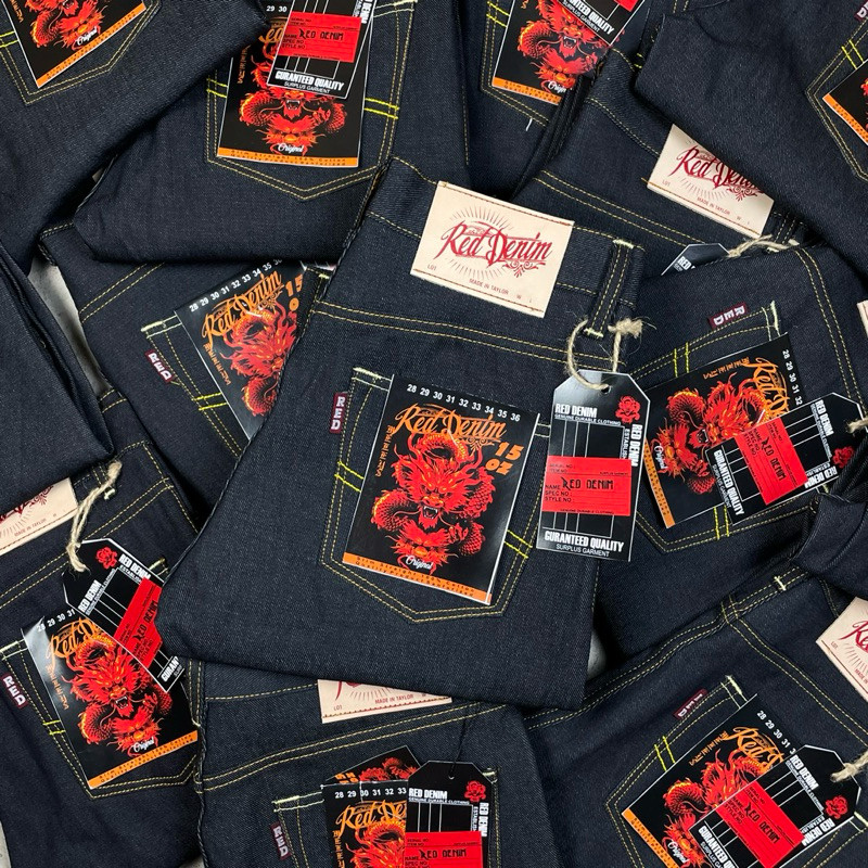 RED DENIM - Denim Black Indigo 15oz Sanforized Raw Denim Accent ...
