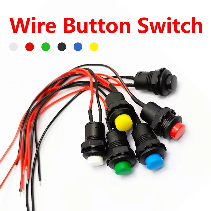 5/2/1PCS 12MM Round Button Switch with Wire Cable 15CM Self-Locking Non ...