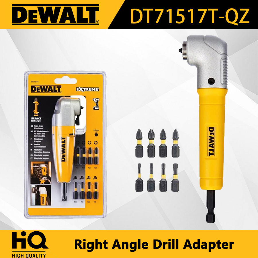 DEWALT 10in1 Right Angle Drill Adapter with Bit Set PH/PZ/TORX 150mm ...