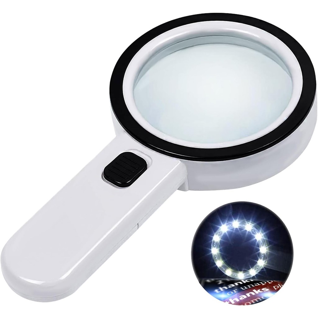 Magnifying Glass with 12 LED Lights, Double Glass Lens Handheld ...