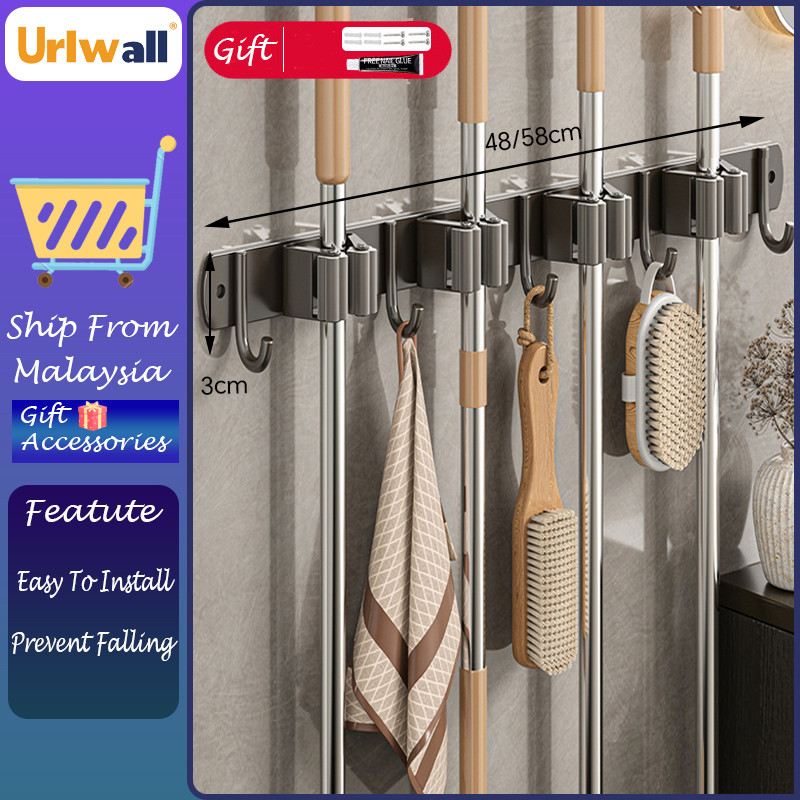 Stainless steel mop rack, broom rack, bathroom tool hook, wall mounted ...