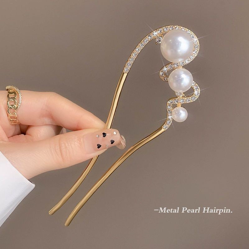 中式珍珠发簪高级簪子古风发钗子发钗盘发神器发夹气质头饰Chinese style pearl hairpin, high-end ...