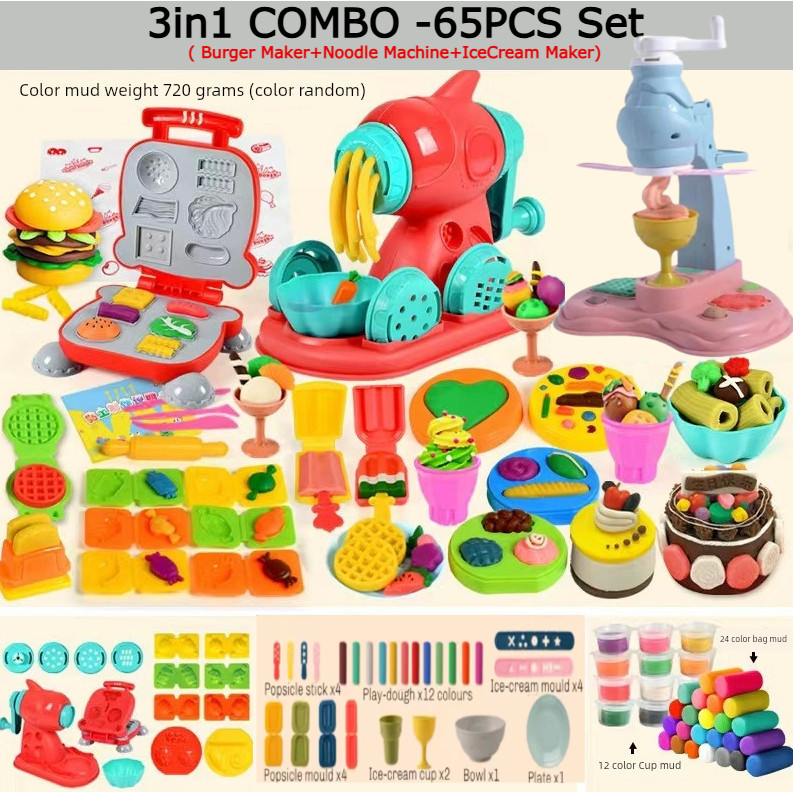NEW STOCK!! 3in1 Combo Color Clay Toy Dough Set Ice cream burger ...
