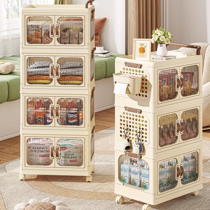 Foldable Storage Cabinet Living Room Snacks Sundries Storage Trolley ...