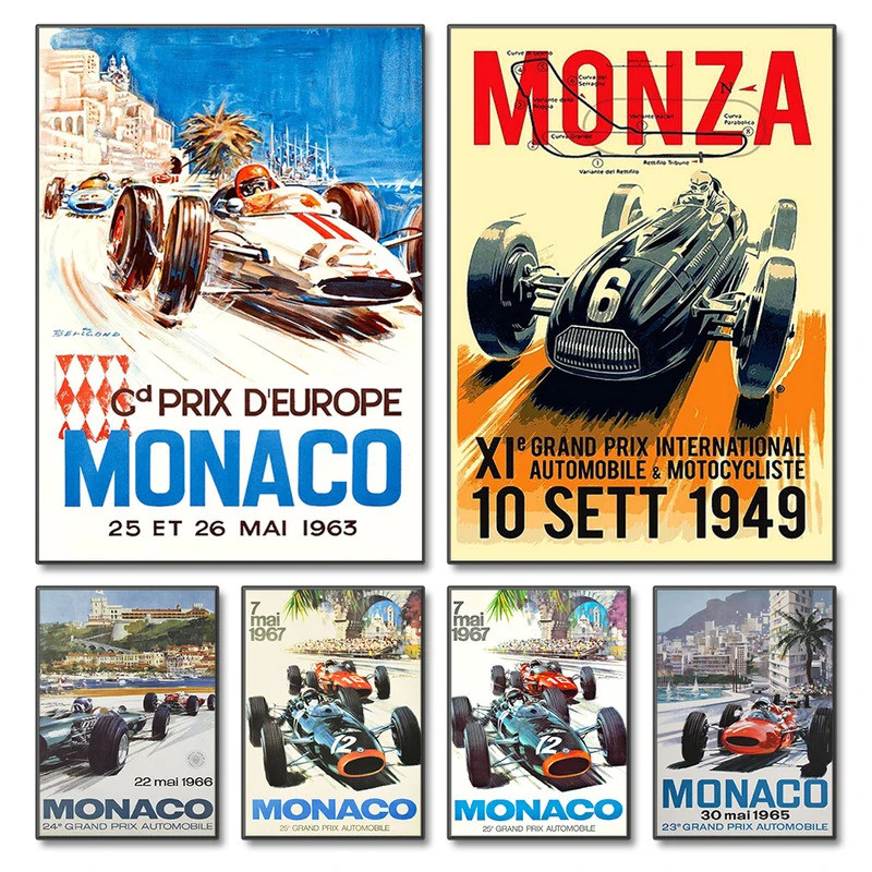 Vintage Car Racing Monaco Grand Prix F1 Racing Poster Racing Mural Home ...