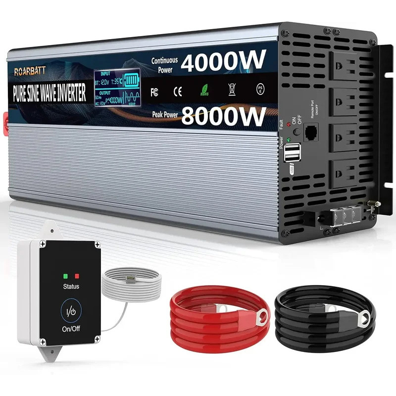 Solar Inverters 4000W Pure Sine Wave Power Inverter 12V DC to AC 110V ...
