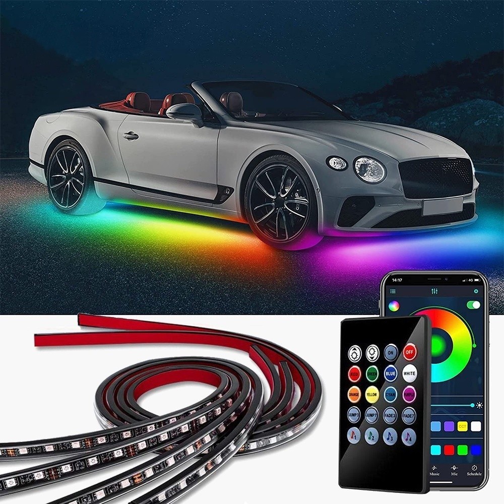 RGB LED Rock Lights With Bluetooth Controller Underglow Light Phone App/Remote Control Timing Flashing Music Multicolor Neon Ip67 Waterproof Cars Off Road