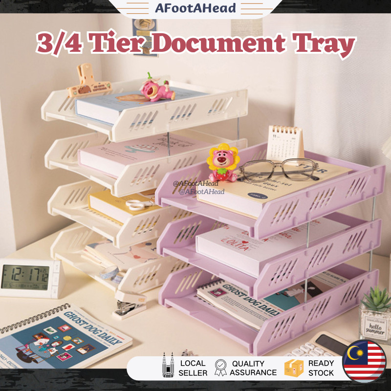 3/4 Tier A4 Paper Tray Document Tray Office Storage Desk Rack ...