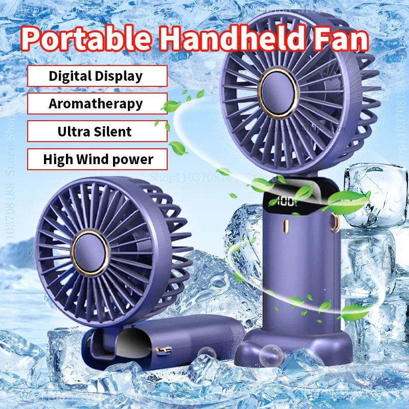 Handheld Mini Fan 3000mAh Foldable Portable Neck Hanging Fans 5 Speed ...