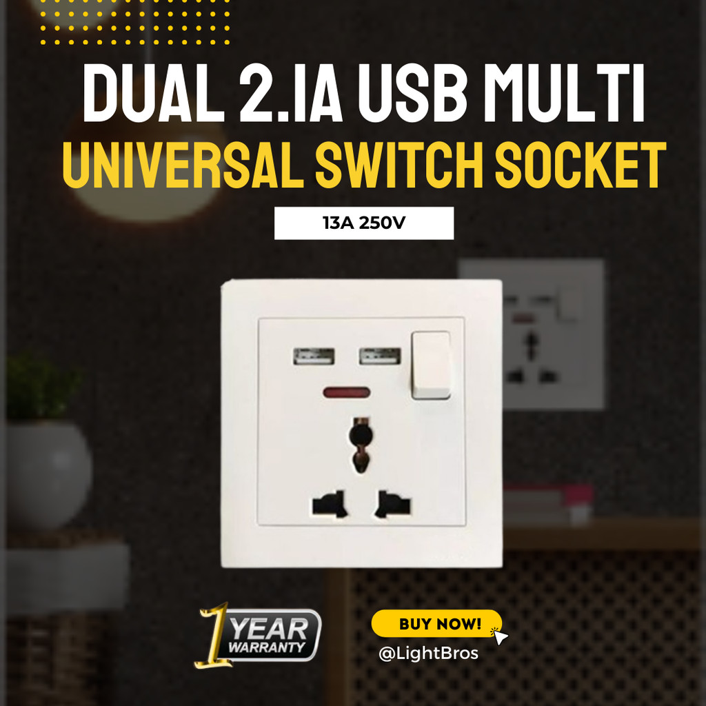 DUAL 2.1A USB 13A 250V MULTI UNIVERSAL SWITCH SOCKET | Shopee Malaysia