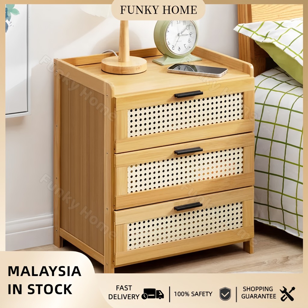 Funky HomeBamboo Bedside Table Bedroom with Drawers — free download