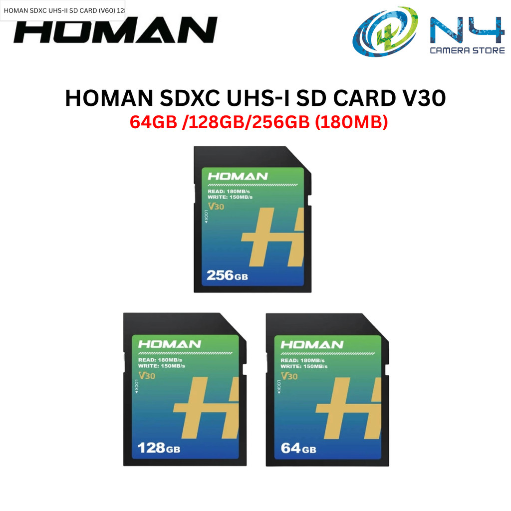 HOMAN SDXC UHS-I V30 180MB/s Memory Card 64GB 128GB 256GB / UHS-II V60 ...