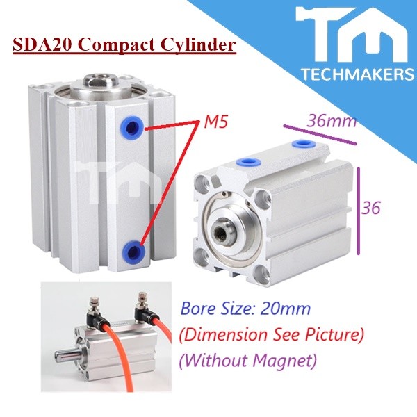SDA-20 SDA20 20mm Bore Size Stroke Length 10mm to 50mm Air Pneumatic Compact Cylinder Double Acting Thin Cylinder