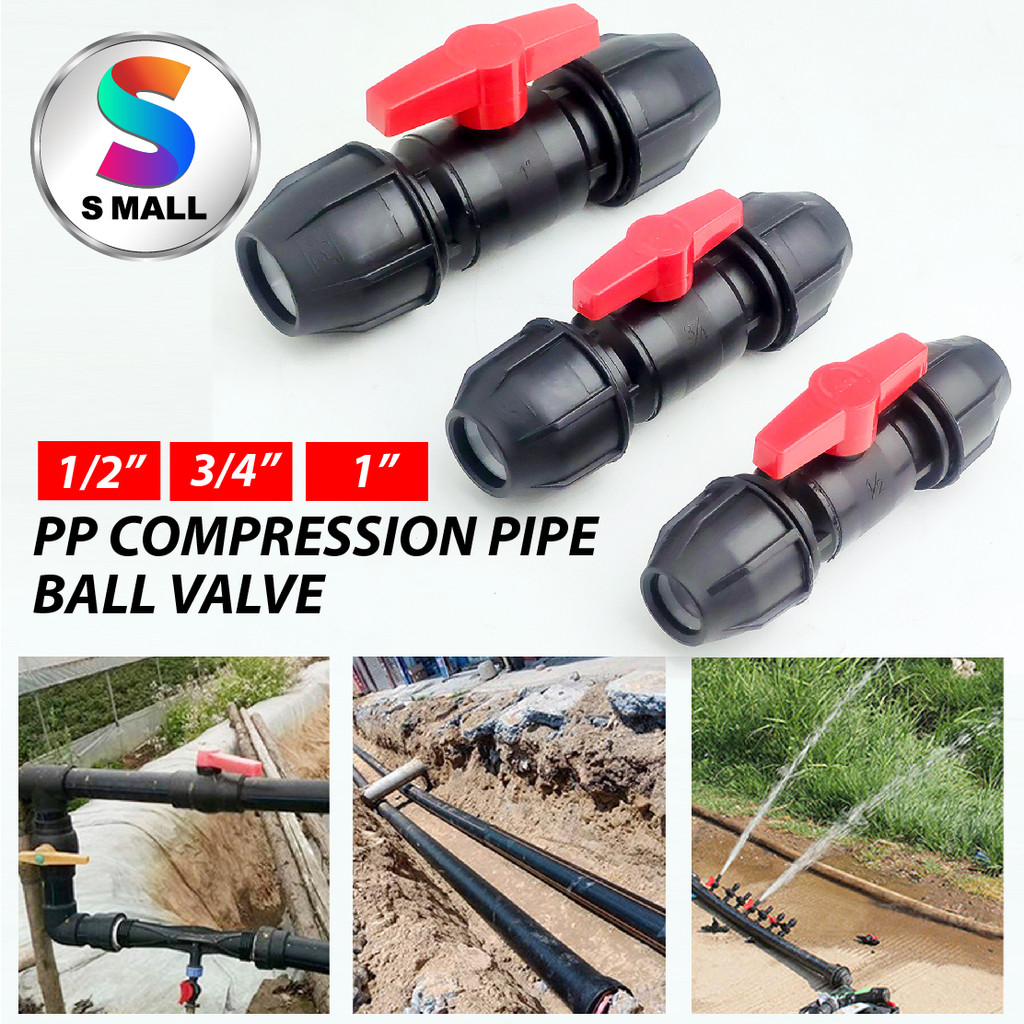 Black Red Irrigation PP Poly Pipe Compression Compact Ball Valve ...