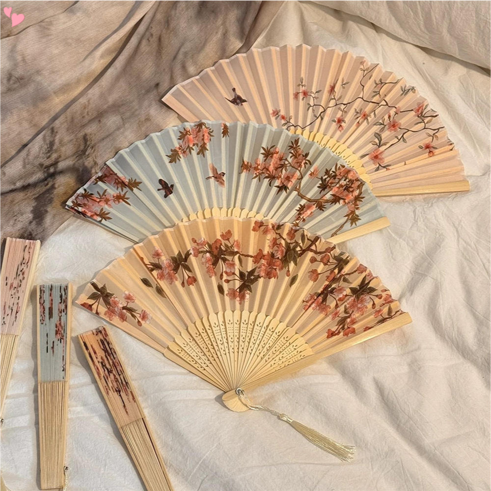 Small Folding Hand Fans for Women -Chinese Japanese Vintage Bamboo Silk ...
