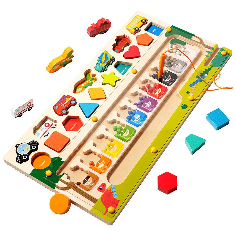 Montessori Magnetic Wooden Maze Toy Color Sorting Shape Matching Early ...
