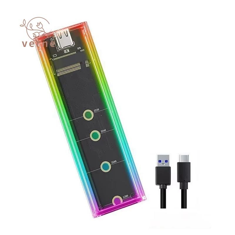 RGB M.2 NVMe SATA SSD Enclosure 10gbps Dual Protocol NVME/NGFF Hard ...