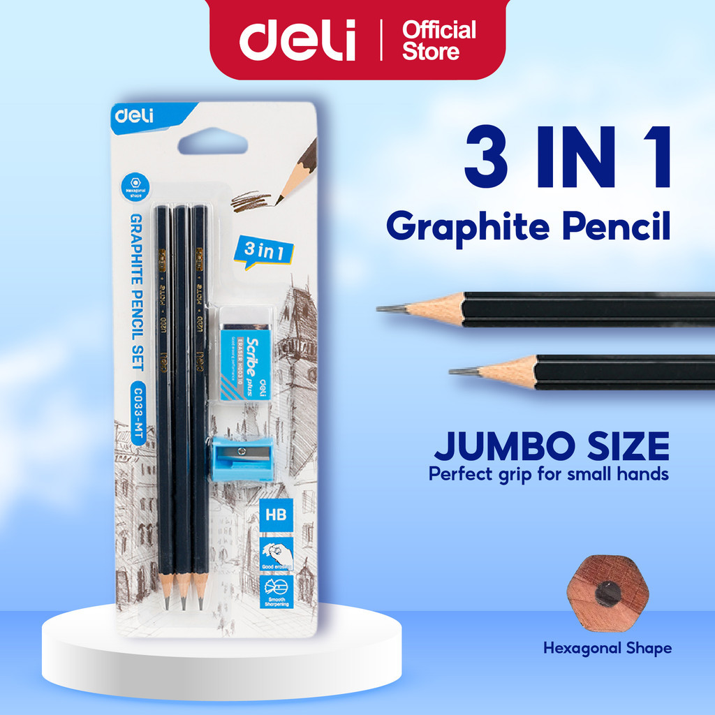 Deli Scribe HB Graphite Pencil Set Eraser Sharpener School Exam Kit Set ...