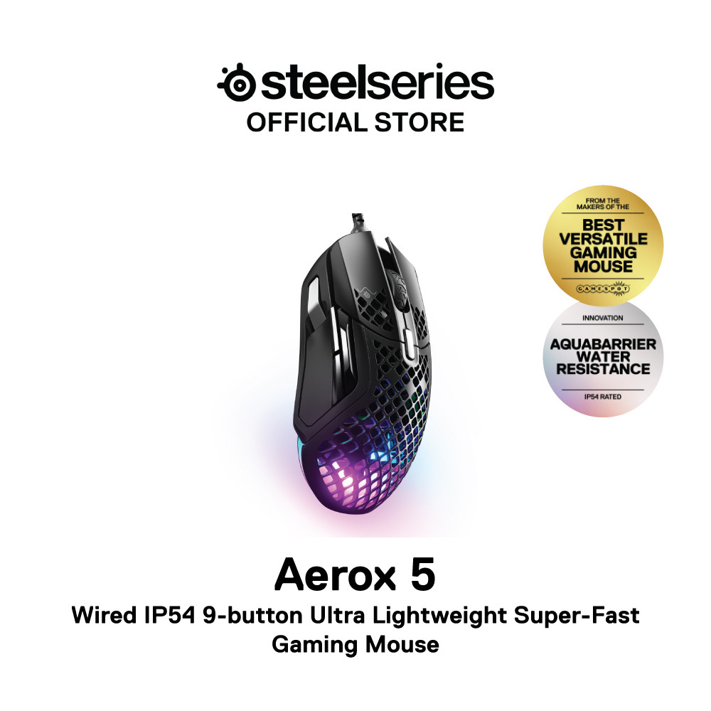 SteelSeries Aerox 5 Wired IP54 9-button Ultra Lightweight Super-Fast ...