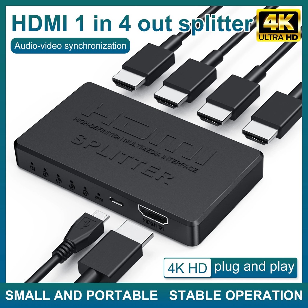 1 in 4 Out HDMI Splitter HD 4K Video Switcher HDMI-Compatible Cable ...