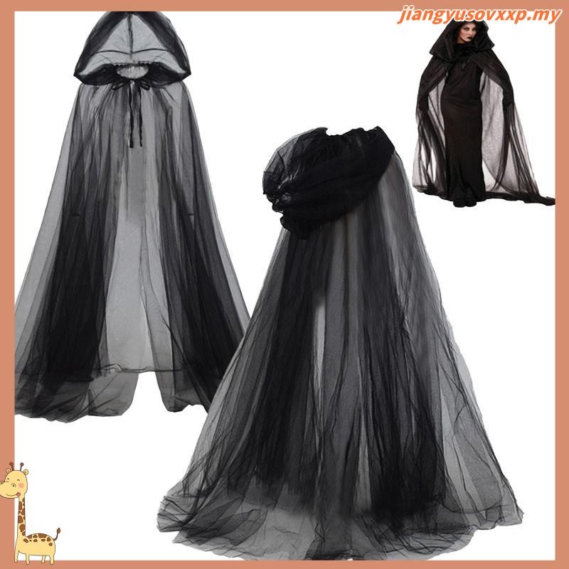 [GW] Halloween Cosplay Cloak Ghost Mesh Hooded Drawstring Pleated Floor ...