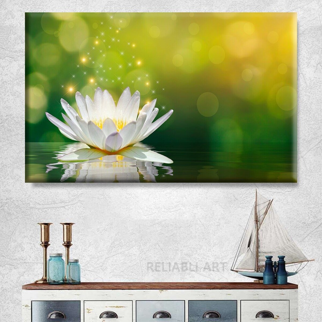 Popular Canvas Print White Lotus with Leaves Canvas Painting Wall Art ...